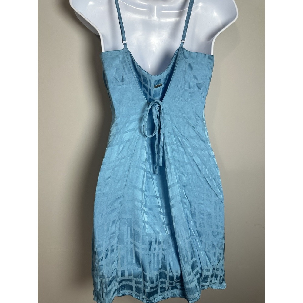 Ghanda Coastal Blue Satin Mini Slip Dress Tie‎ Back Geometric Jacquard Size M - Picture 3 of 7